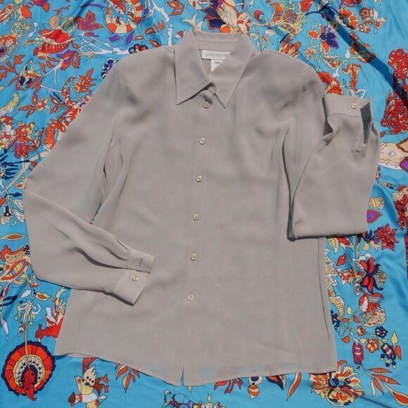 Classic 90s semisheer ghost grey button down blouse - Picture 1 of 3